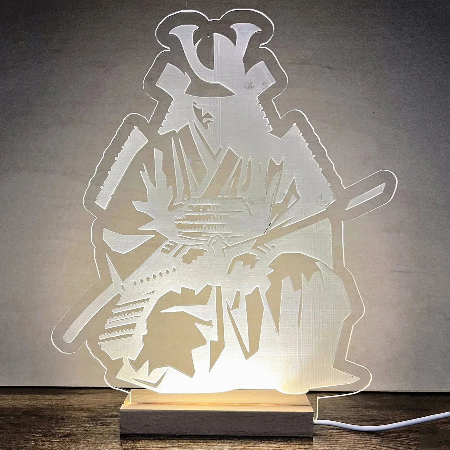 Samurai LED Nightlight shaped as a warrior, Feudal Japan decor theme.