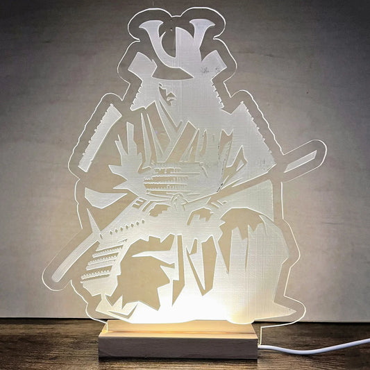 Samurai LED Nightlight shaped as a warrior, Feudal Japan decor theme.