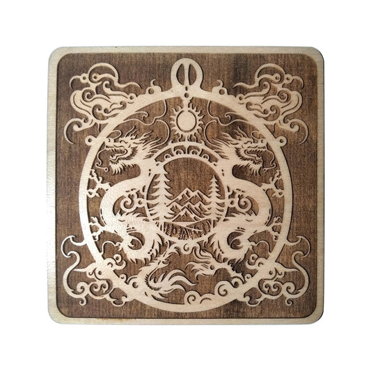 A Mystical Entry Guarded by Dragons Square Coaster