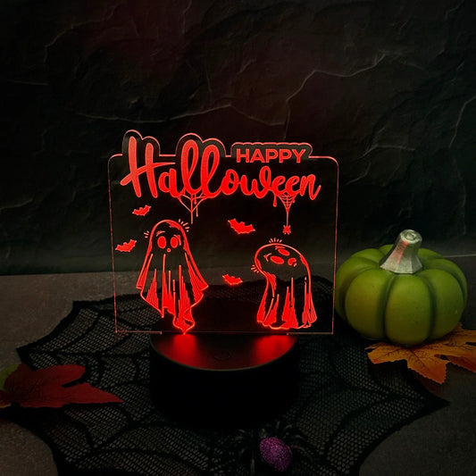 Adorable Ghosts "Happy Halloween" LED Nightlight with acrylic insert and festive glow