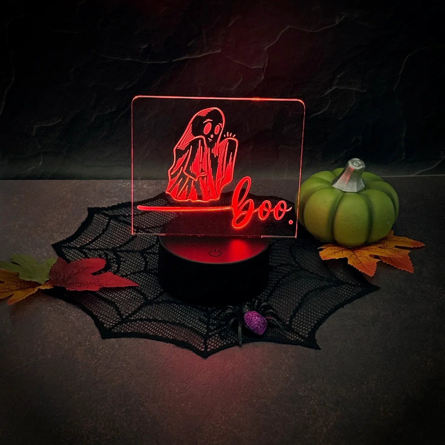 Halloween "Boo" LED Nightlight with acrylic design and festive glow.