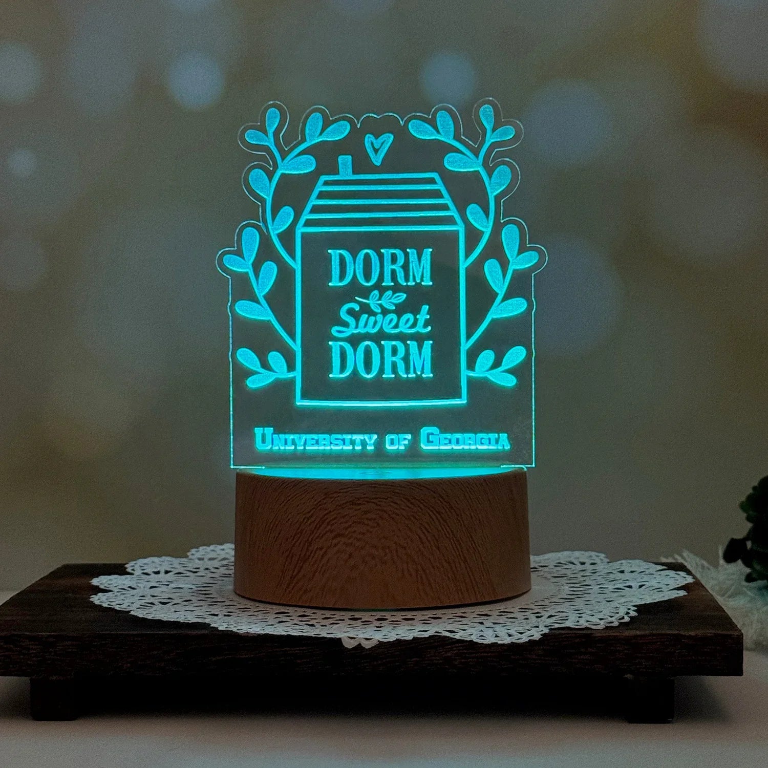 Personalizable Dorm Sweet Dorm LED nightlight insert with floral design and customizable name option.