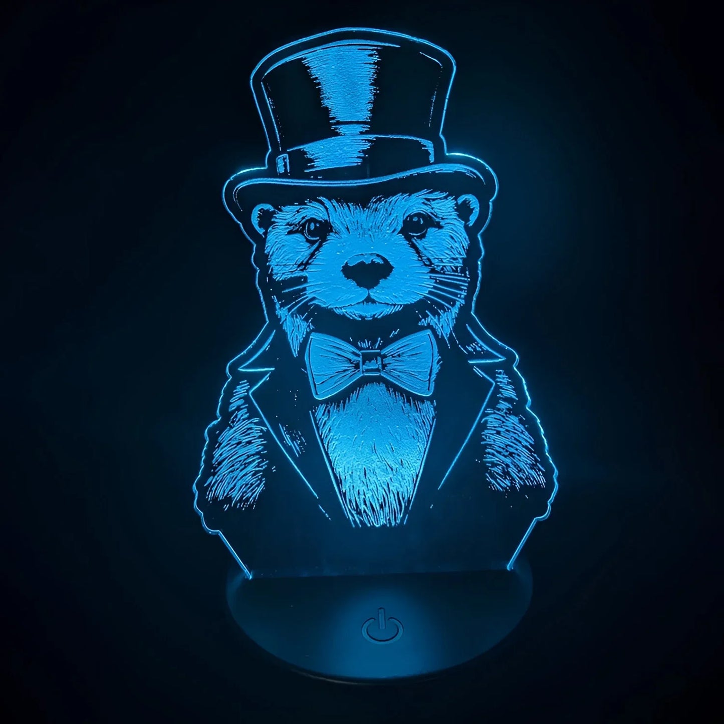 Dapper Otter LED Nightlight with laser-engraved acrylic insert featuring otter in top hat and suit.