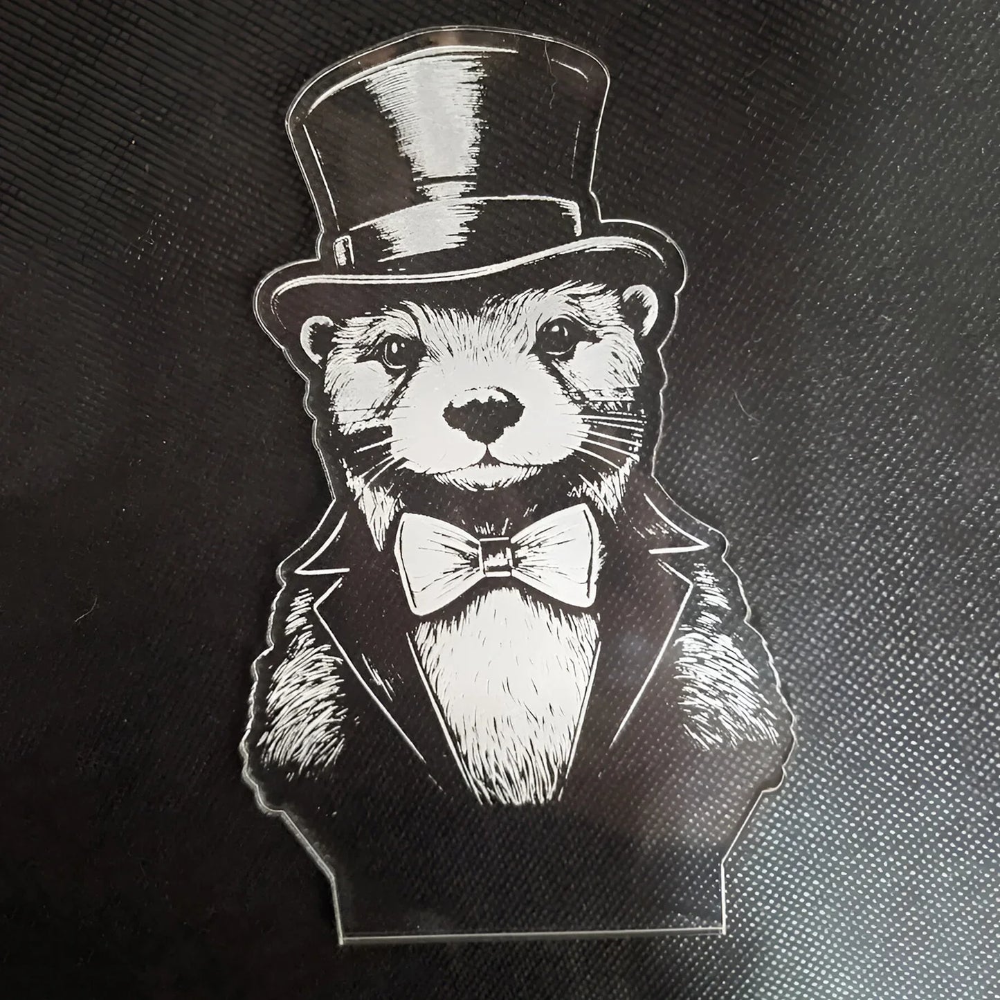 Dapper Otter LED Nightlight with laser-engraved acrylic insert featuring otter in top hat and suit.