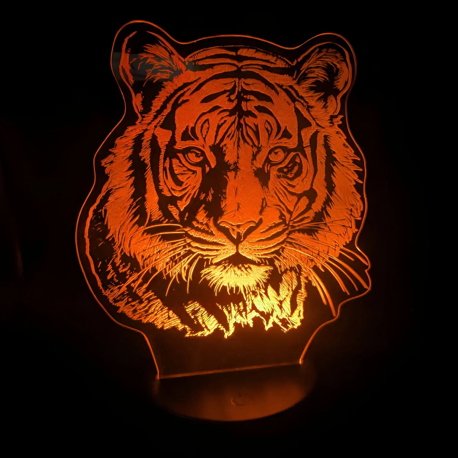 Majestic Tiger LED Nightlight with laser engraved acrylic insert, warm glow.