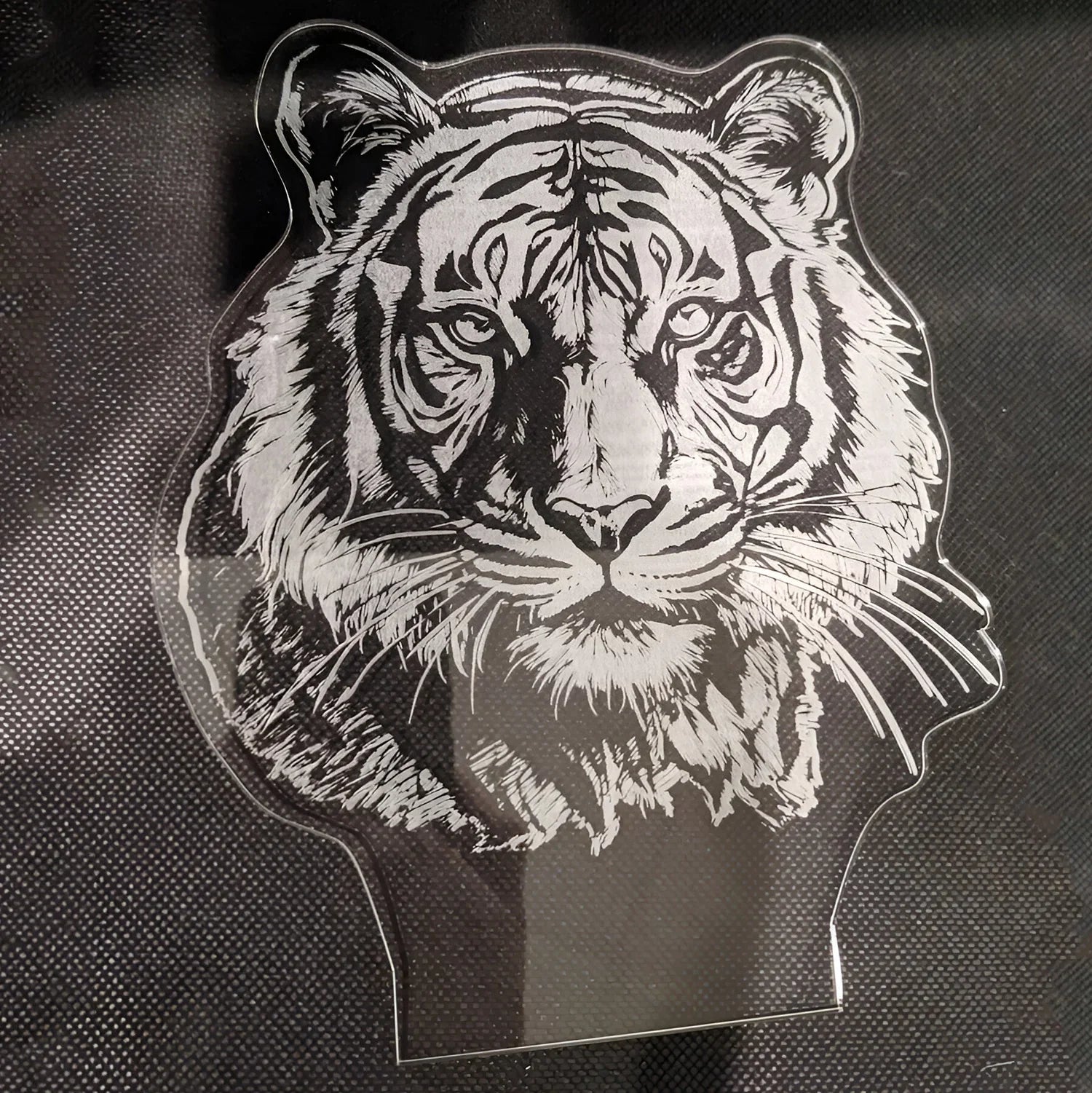 Majestic Tiger LED Nightlight with laser engraved acrylic insert featuring intricate tiger design.