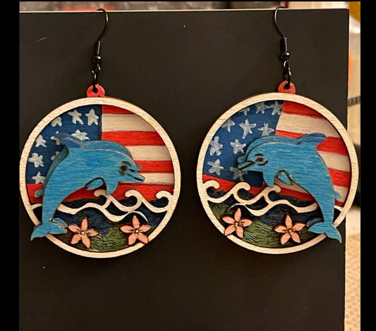 Independence Day Layered Dolphin Earrings