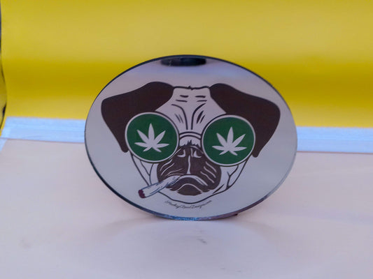 Smoking Dog Round Mirror