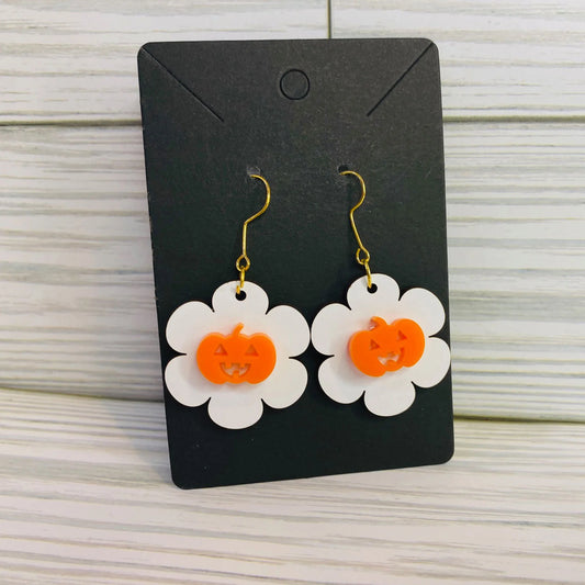 Retro Vintage Pumpkin Flower Spooky Halloween Dangle Earrings