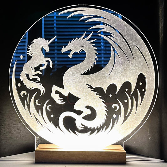 Dragon and unicorn large LED nightlight with acrylic design.