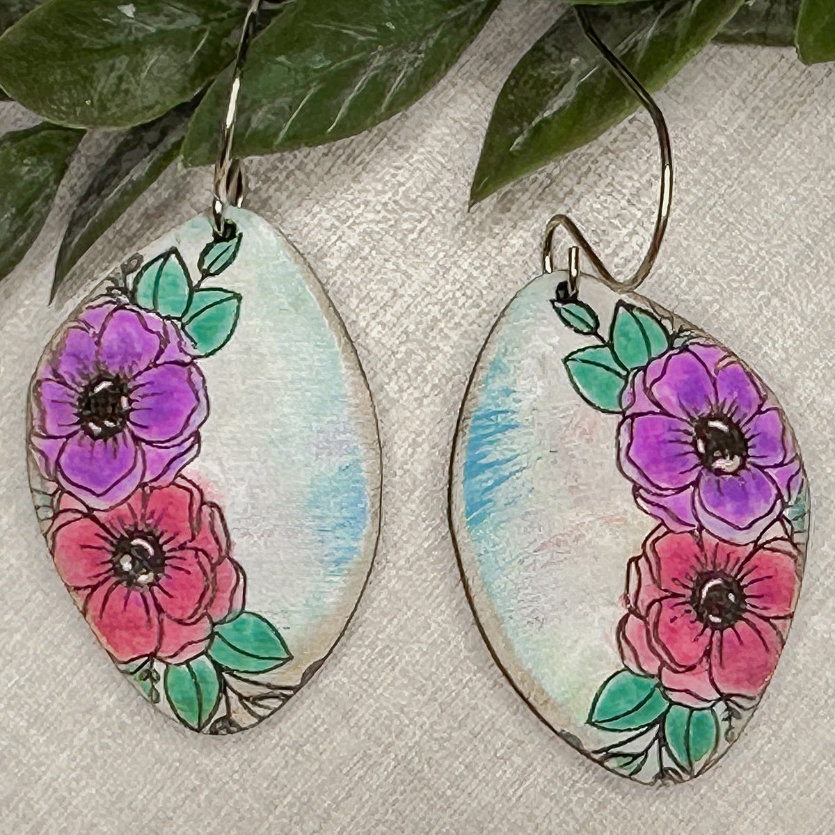 Hand-drawn Floral Dangle Earrings