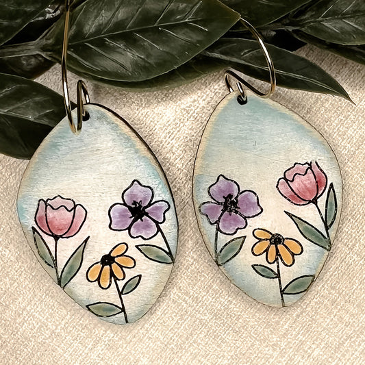 Hand-drawn Wildflower Dangle Earrings