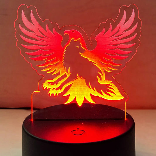 Wolf LED nightlight featuring eagle wings design.