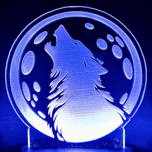 Werewolf's Howl LED Nightlight with blue glow, Halloween decor.